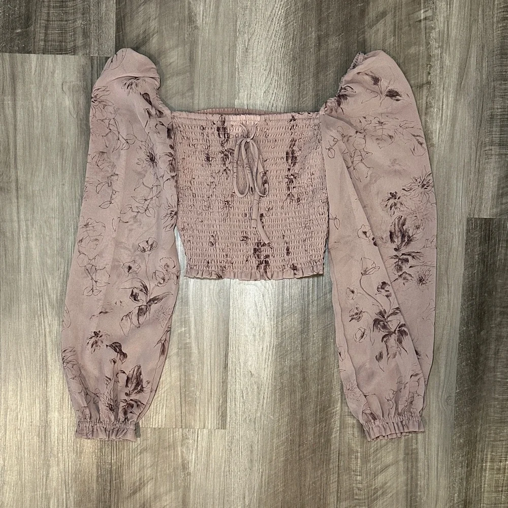 Wilfred Saga Cropped Floral Sheer Long Sleeve Blouse - XS